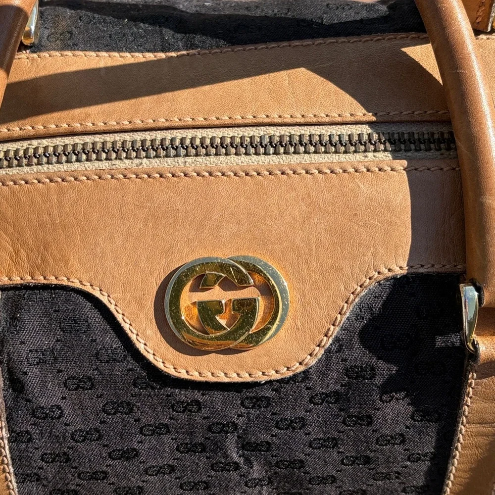 Vintage Gucci Micro GG Canvas Boston Bag Size 28 Black Tan Made in Italy - Picture 6 of 17